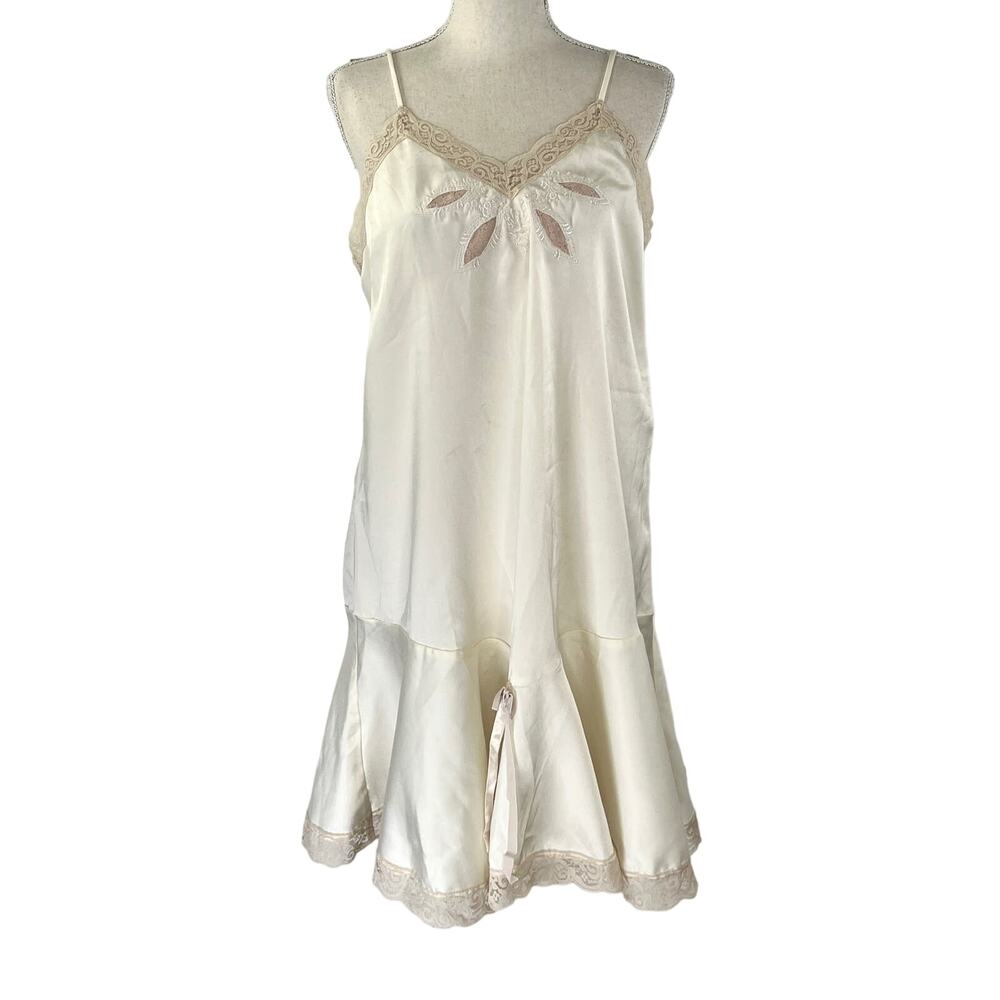 Vintage 80s Cream Slip Dress Lingerie Vegan Boudior Honeymoon